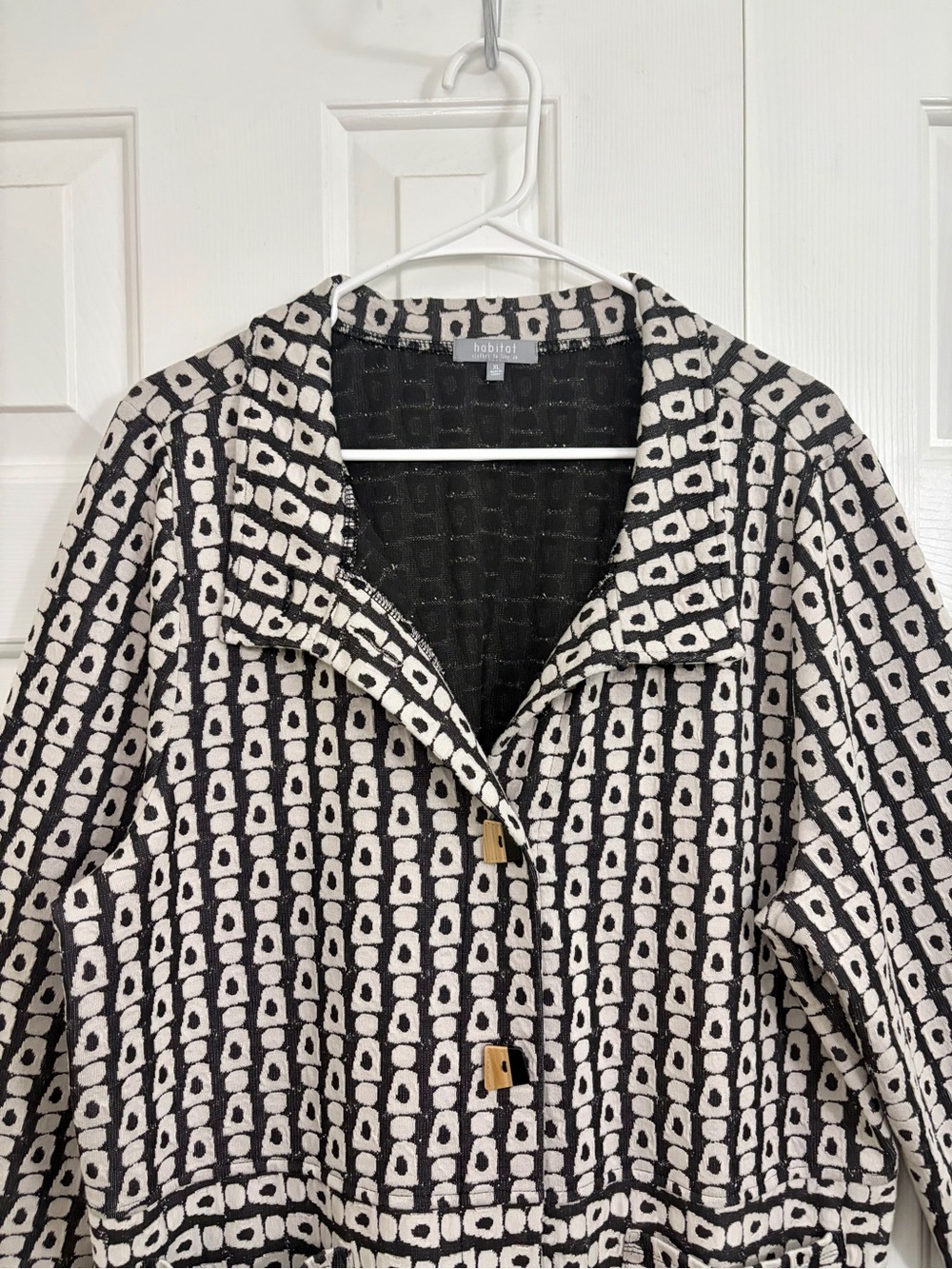 Habitat Lagenlook Black & White Geometric Print Lightweight Blazer Jacket XL - Picture 2 of 15